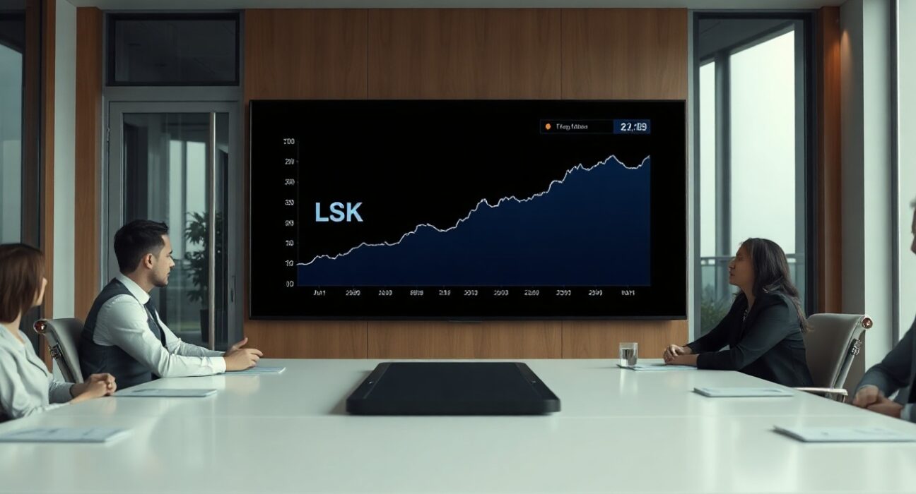 Onchain Foundation boardroom with LSK price chart on screen
