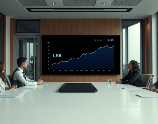 Onchain Foundation boardroom with LSK price chart on screen