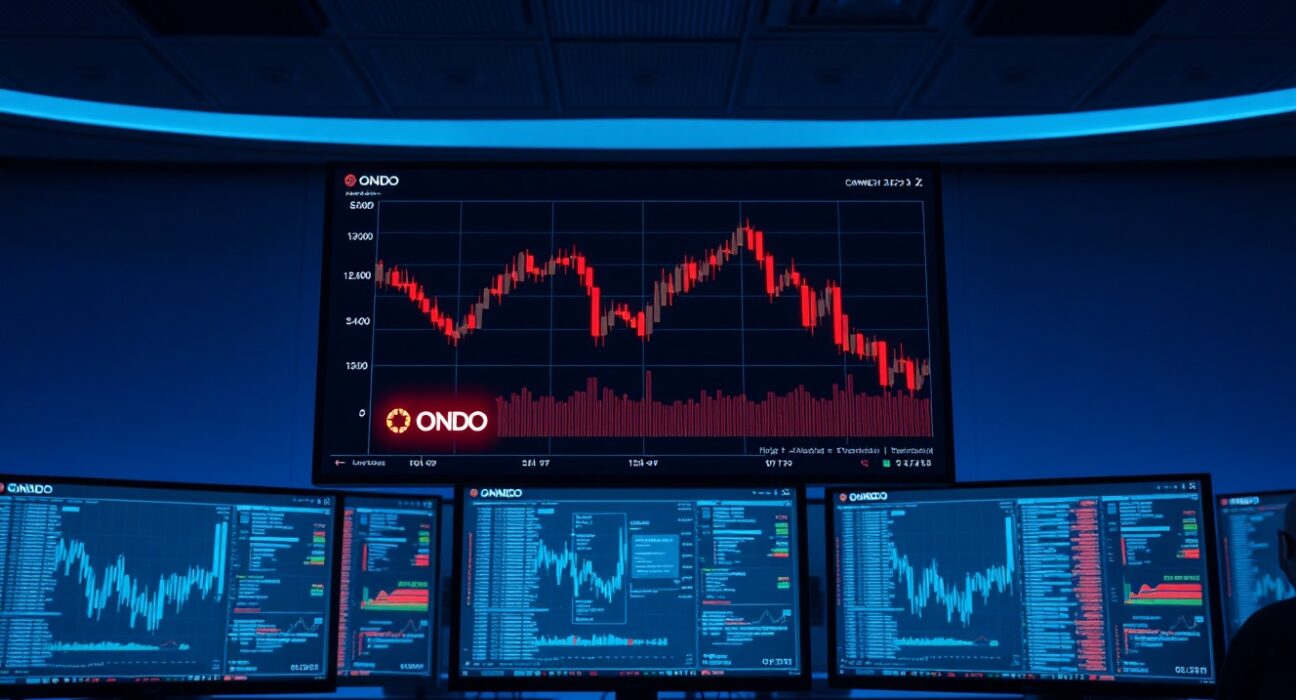 Ondo Finance ONDO token price chart on a trading dashboard with downward trend