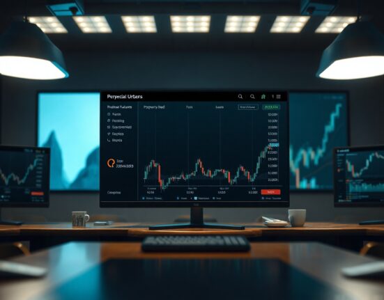 Ondo Finance trading platform interface showing perpetual futures order book in a professional trading office