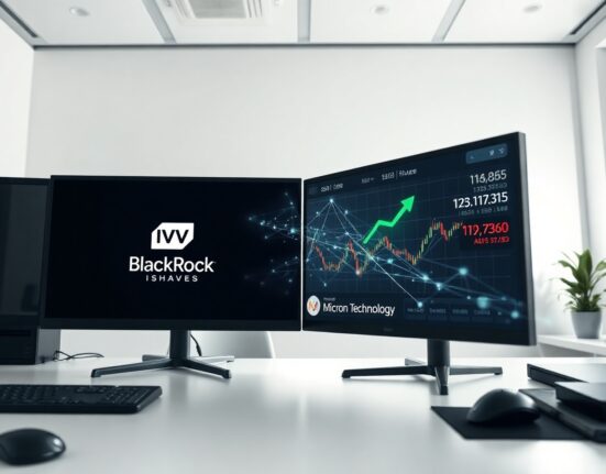 Ondo Finance tokenization platform showing BlackRock IVV ETF and Micron stock on trading monitors