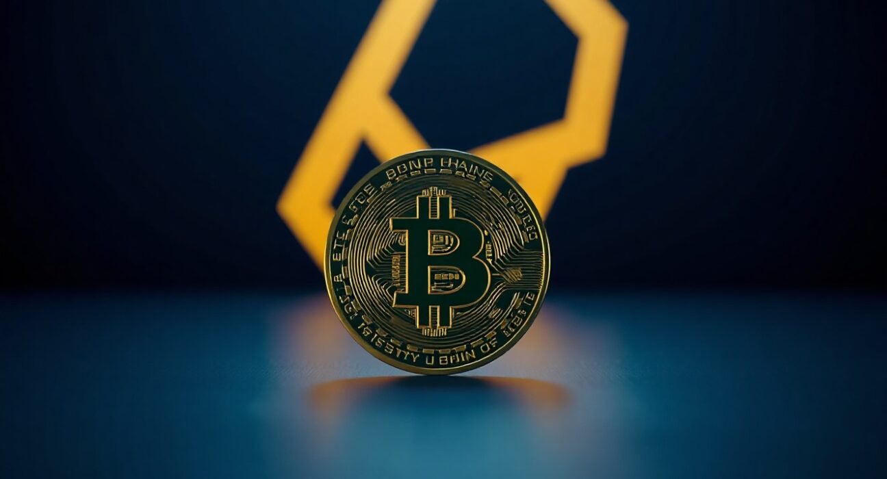 A digital representation of Ondo Finance's USDY stablecoin on a reflective surface with the BNB Chain logo in the background.