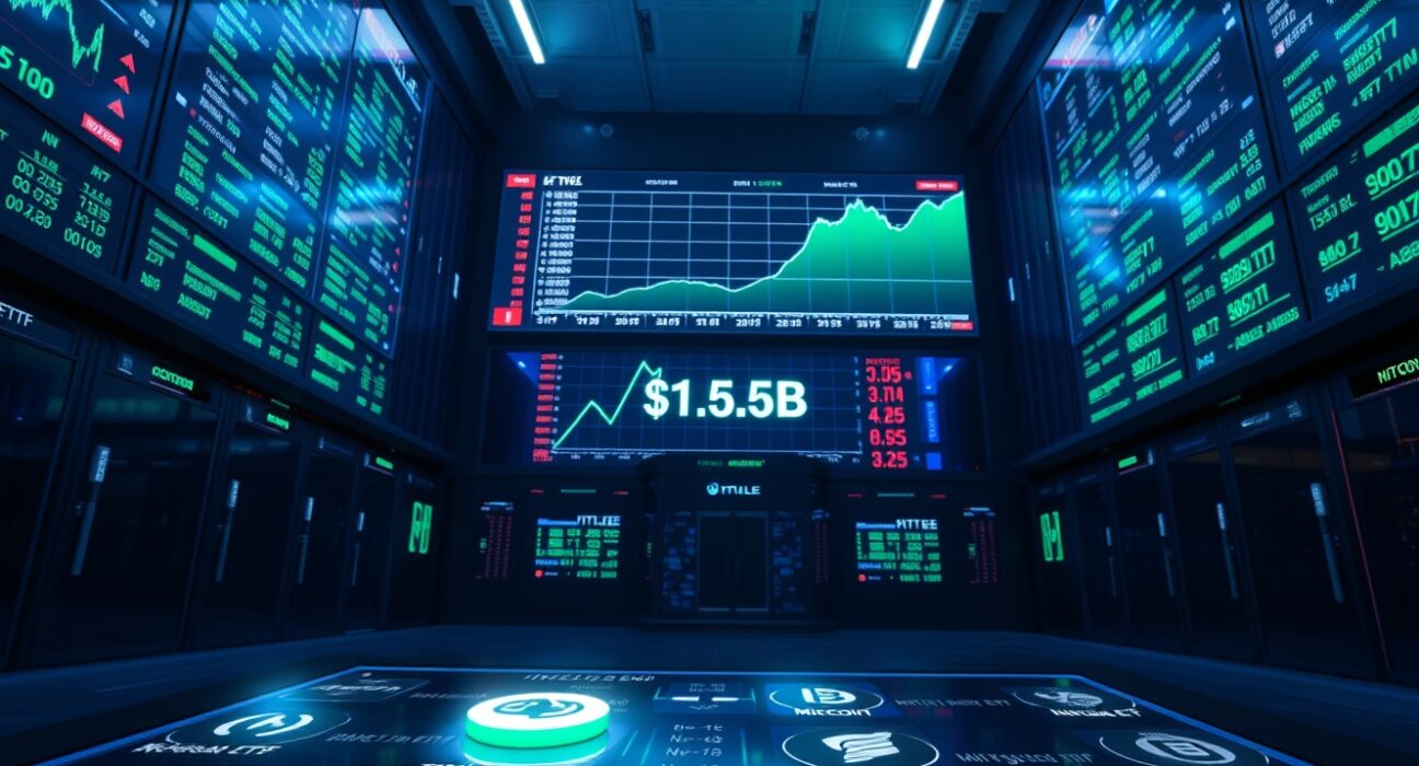 Digital display showing tokenized stock market data with Ondo Finance TVL surpassing $1.5 billion