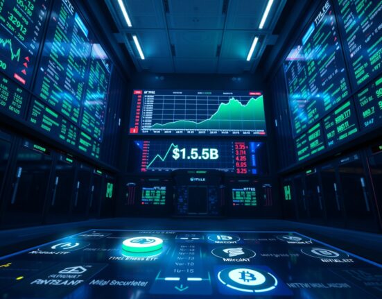 Digital display showing tokenized stock market data with Ondo Finance TVL surpassing $1.5 billion