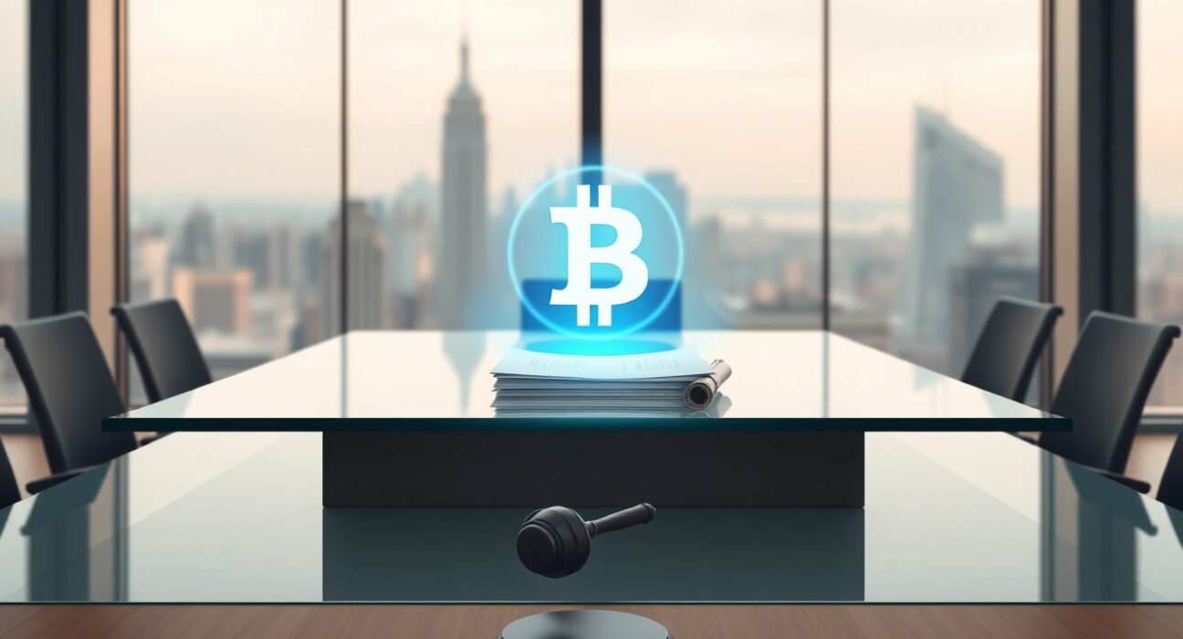 Ondo joins DTCC working group to design tokenization standards for U.S. capital markets, featuring a digital token hologram in a modern boardroom.