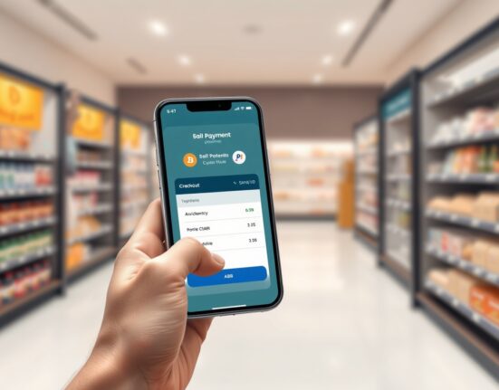 Smartphone displaying One Pay checkout with SUI, POL, and ARB cryptocurrency payment options.