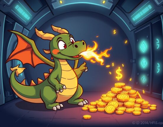 Strategic Ontology Gas tokenomics illustrated by a dragon refining a pile of digital coins.