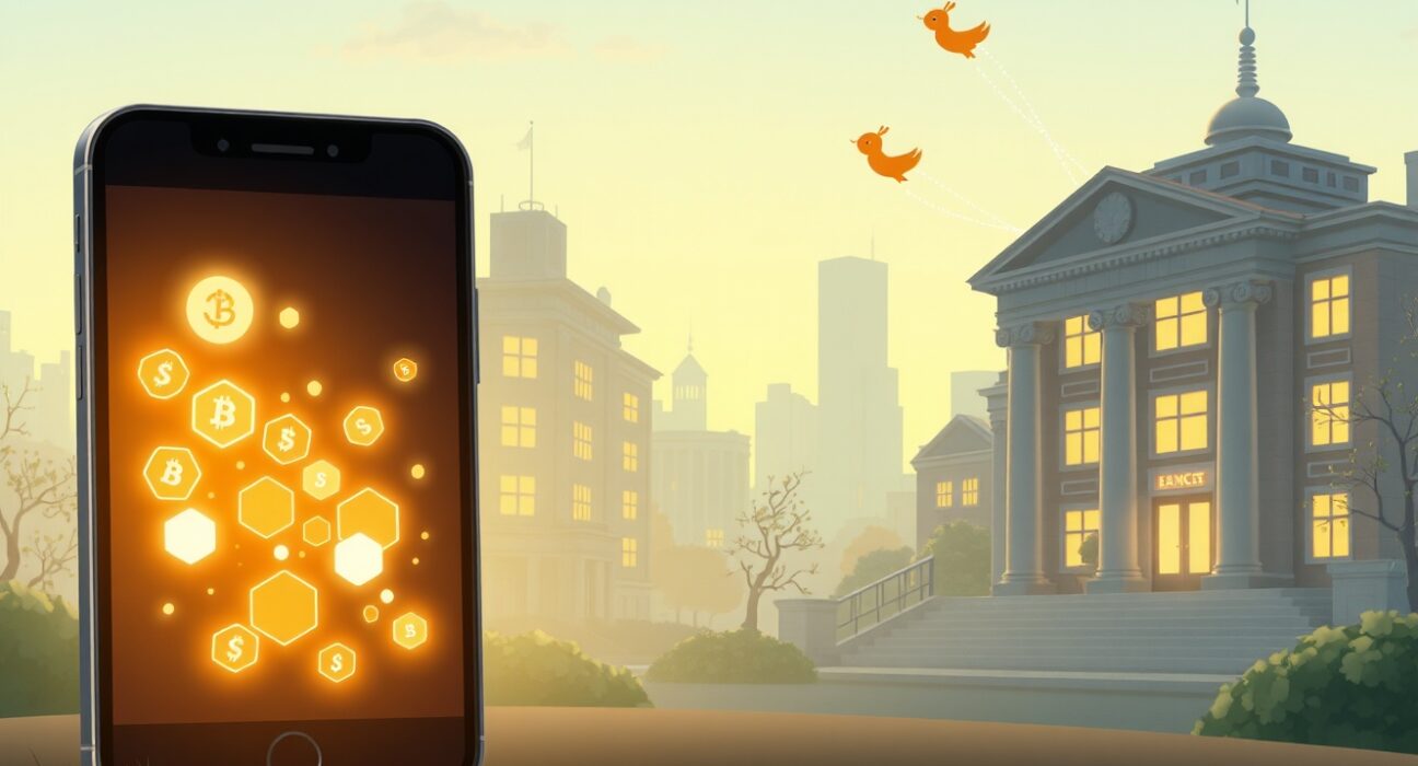 Oobit app seamlessly converting cryptocurrency into cash for bank deposits in a secure digital process.