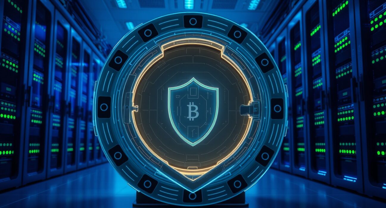 OP Labs Privacy Boost enterprise solution visualized as a secure digital data vault.