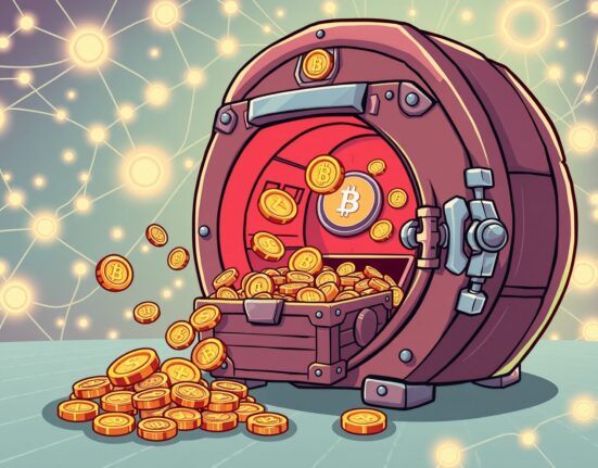 Thrilling OPEN token buyback illustration showing digital tokens accumulating in a secure vault
