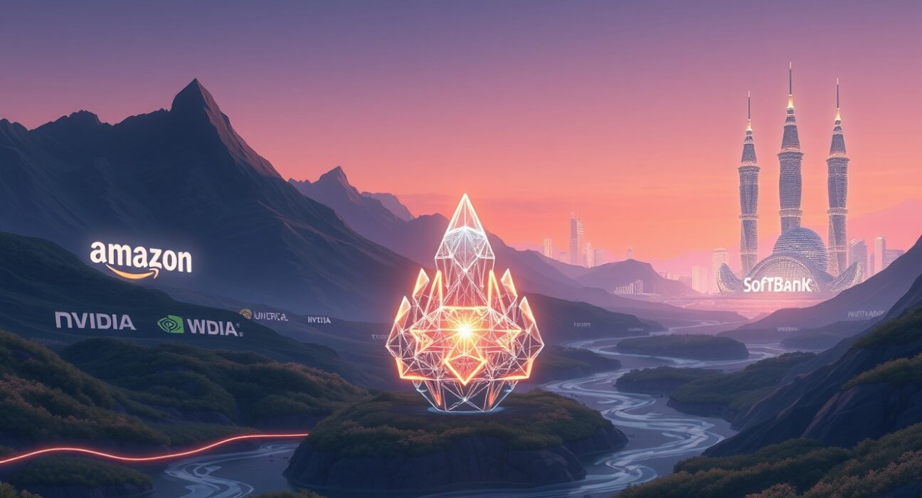 Conceptual Ghibli-style art representing OpenAI's monumental funding deal and soaring valuation in the AI landscape.