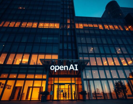 OpenAI headquarters building in San Francisco at dusk, symbolizing the company's financial moves.