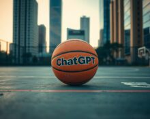 ChatGPT basketball on an outdoor court, symbolizing OpenAI's merchandise push.