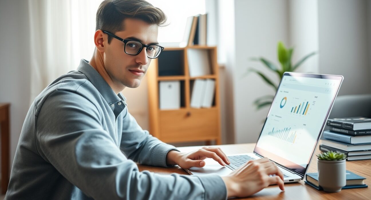 Person using ChatGPT on laptop with personal finance dashboard visible on screen