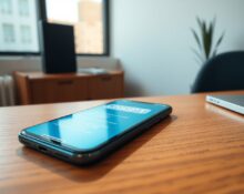 Smartphone displaying ChatGPT interface with coding and AI agent features on a desk