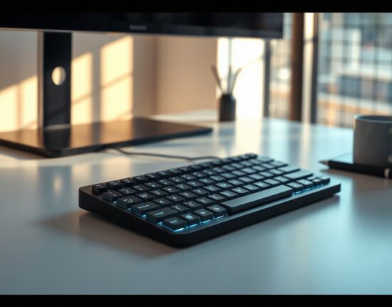 OpenAI Codex Micro keyboard on a modern desk with glowing keys and joystick