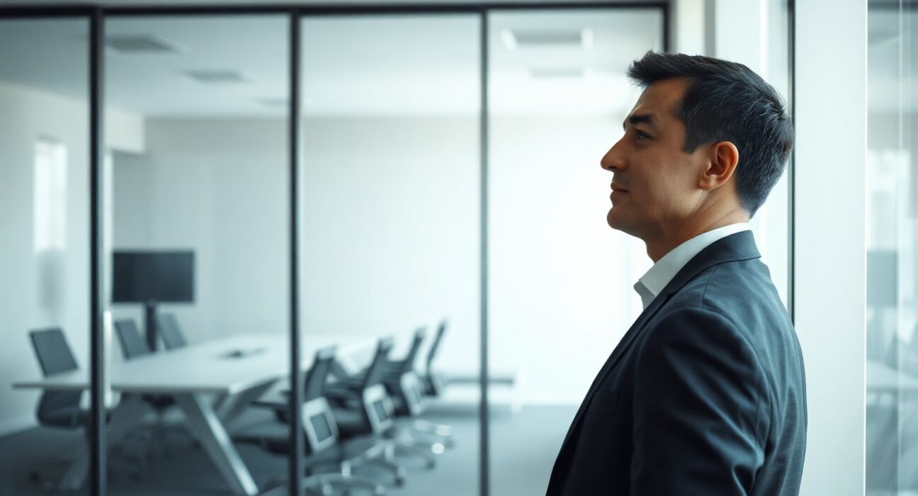 Brad Lightcap, former OpenAI COO, seen in a reflective moment in a modern office setting