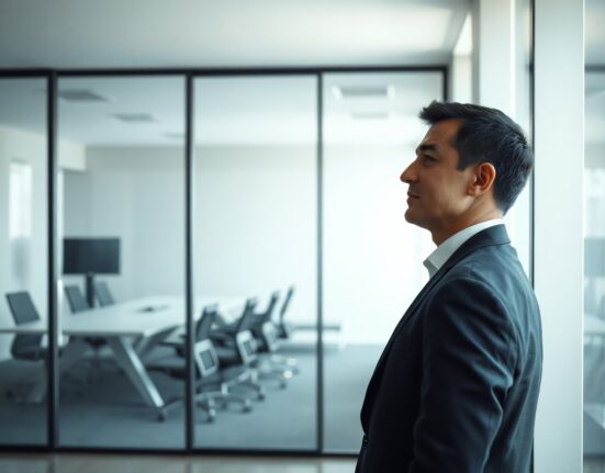 Brad Lightcap, former OpenAI COO, seen in a reflective moment in a modern office setting
