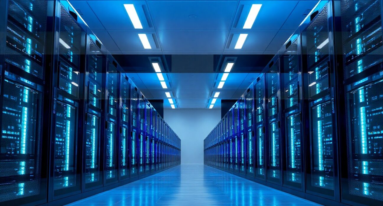 Modern data center with blue-lit server racks representing OpenAI's new GPT-5.6 AI model infrastructure