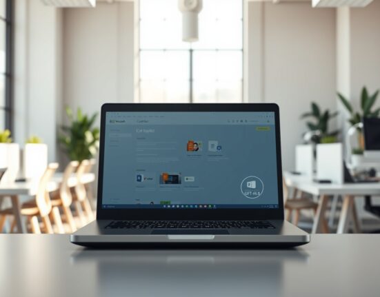 Laptop displaying Microsoft 365 Copilot interface with GPT-5.6 integration in a bright office setting.