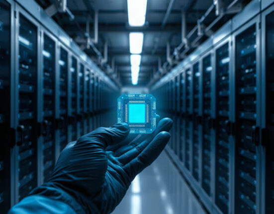 Close-up of OpenAI's Jalapeño chip in a data center, showcasing advanced AI hardware.