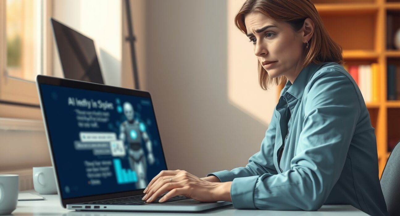 Woman concerned about AI safety and ChatGPT in OpenAI lawsuit.