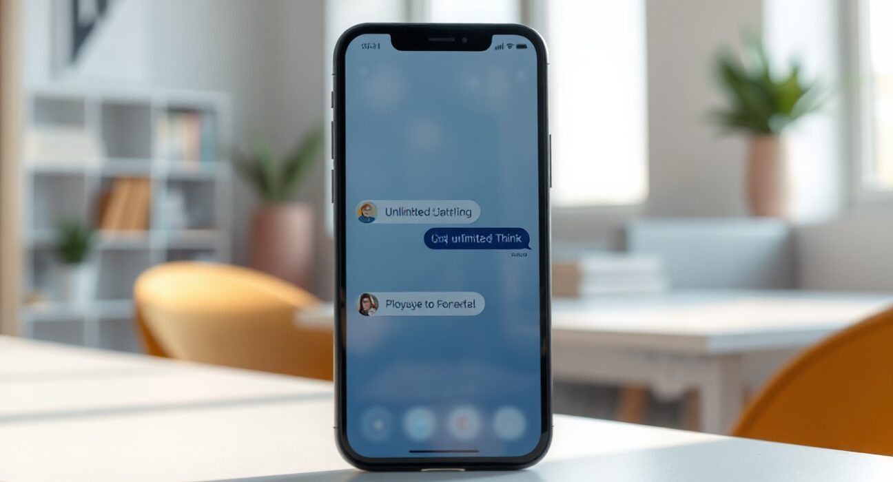 Smartphone displaying ChatGPT chat interface with unlimited text messaging update