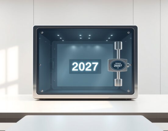 OpenEden's extended token lock-up period symbolized by a secure vault until 2027.