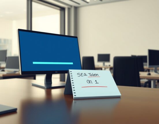 OpenSea SEA token launch delay shown on a computer monitor in a professional news setting.