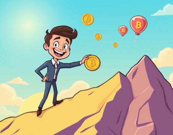 Confident investor buying spot crypto during a market uptrend with golden coins and rising graphs.