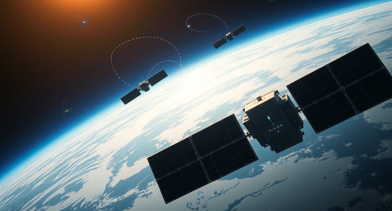 Illustration of orbital AI data centers as satellites around Earth, highlighting the scale and challenge of space-based compute.