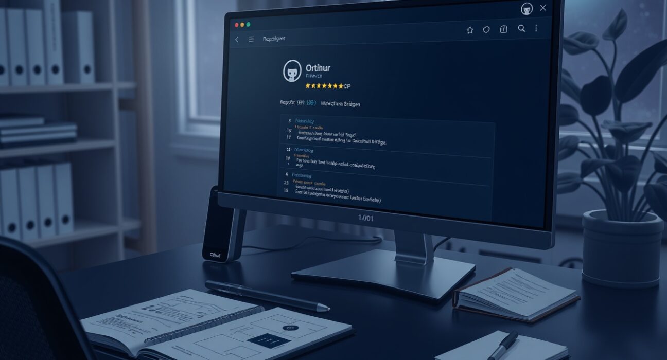 Developer workstation showing Orbiter Finance's OpenClaw MCP GitHub repository reaching over 1,000 stars.