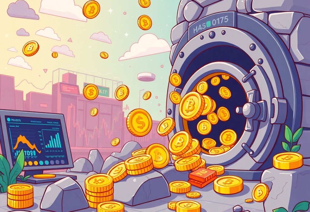 A vibrant cartoon illustration showing a dynamic crypto market with data charts and tokens moving, symbolizing the strategic Orderly Network Tokenomics changes for sustainability.