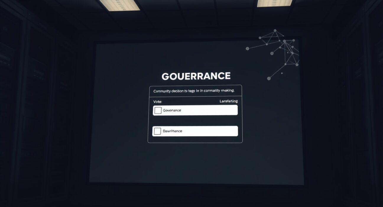 Orderly Network governance vote interface on screen with blockchain network background