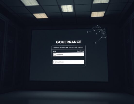 Orderly Network governance vote interface on screen with blockchain network background