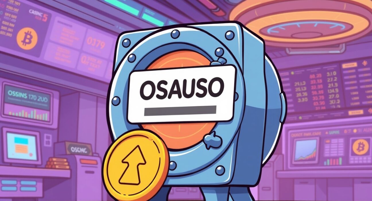 Cartoon illustration showing a temporary halt for OSMO deposits and withdrawals on a crypto exchange.