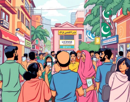 A cartoon illustrating the exciting opportunity of Pakistan crypto licenses for local firms and millions of new users.