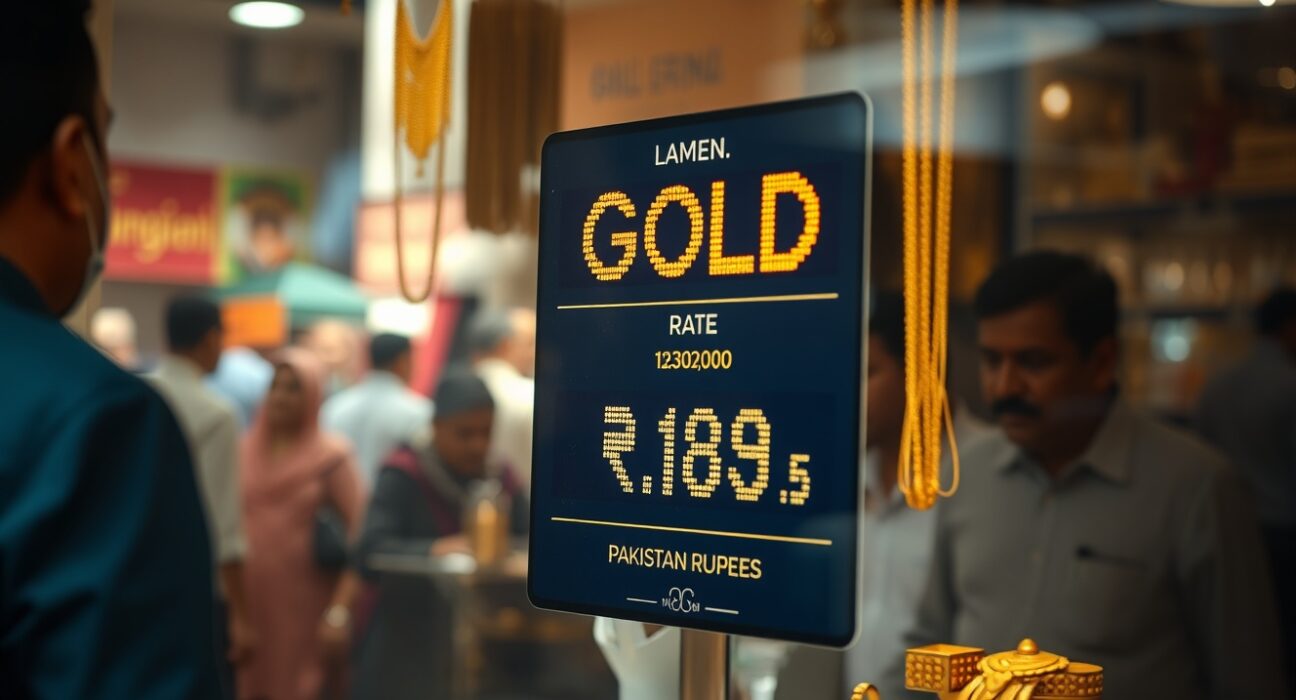 Digital display board showing gold price in a Pakistani jewelry shop