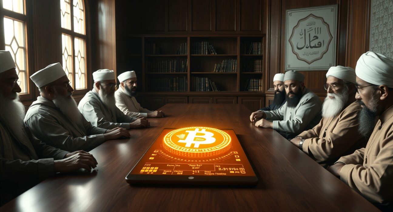 Pakistani scholars and regulators in a meeting discussing cryptocurrency compliance with Islamic law