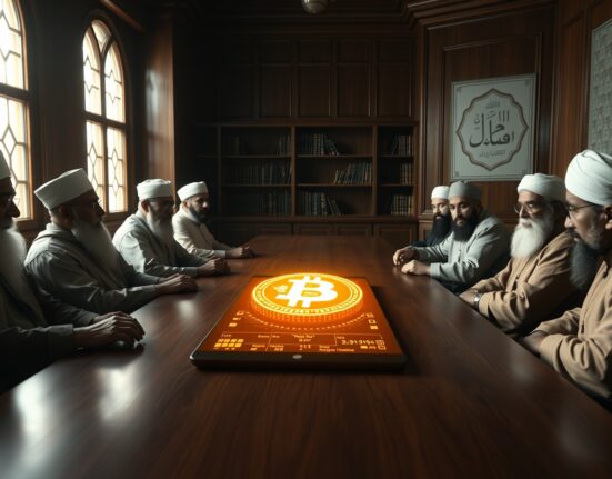 Pakistani scholars and regulators in a meeting discussing cryptocurrency compliance with Islamic law