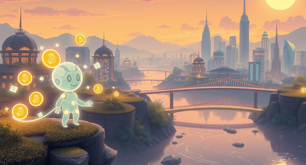 Pantera Capital's 2026 crypto predictions visualized as AI and blockchain integration in a futuristic landscape.