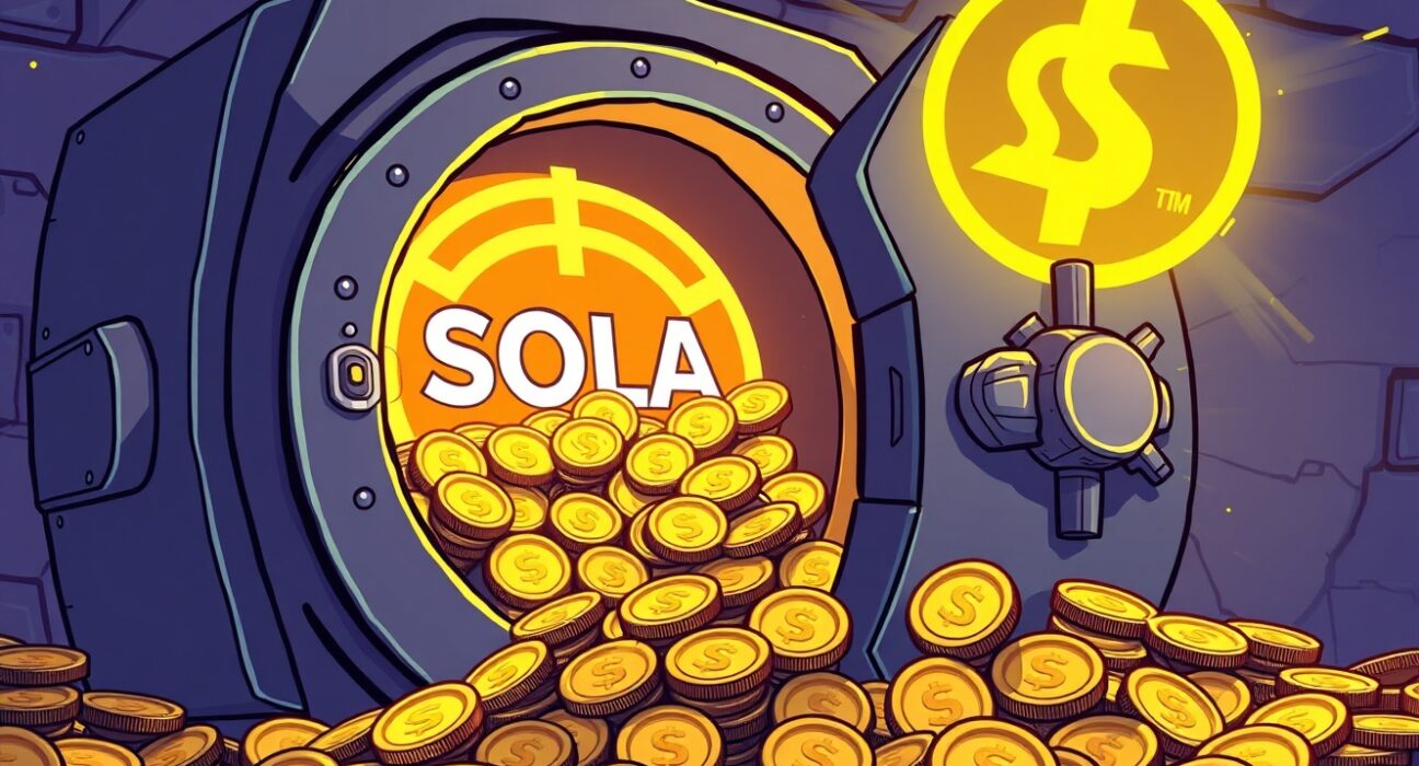 A cartoon illustration depicting Pantera Capital's significant Pantera Capital SOL holding, highlighting Solana's bright future in the crypto market.
