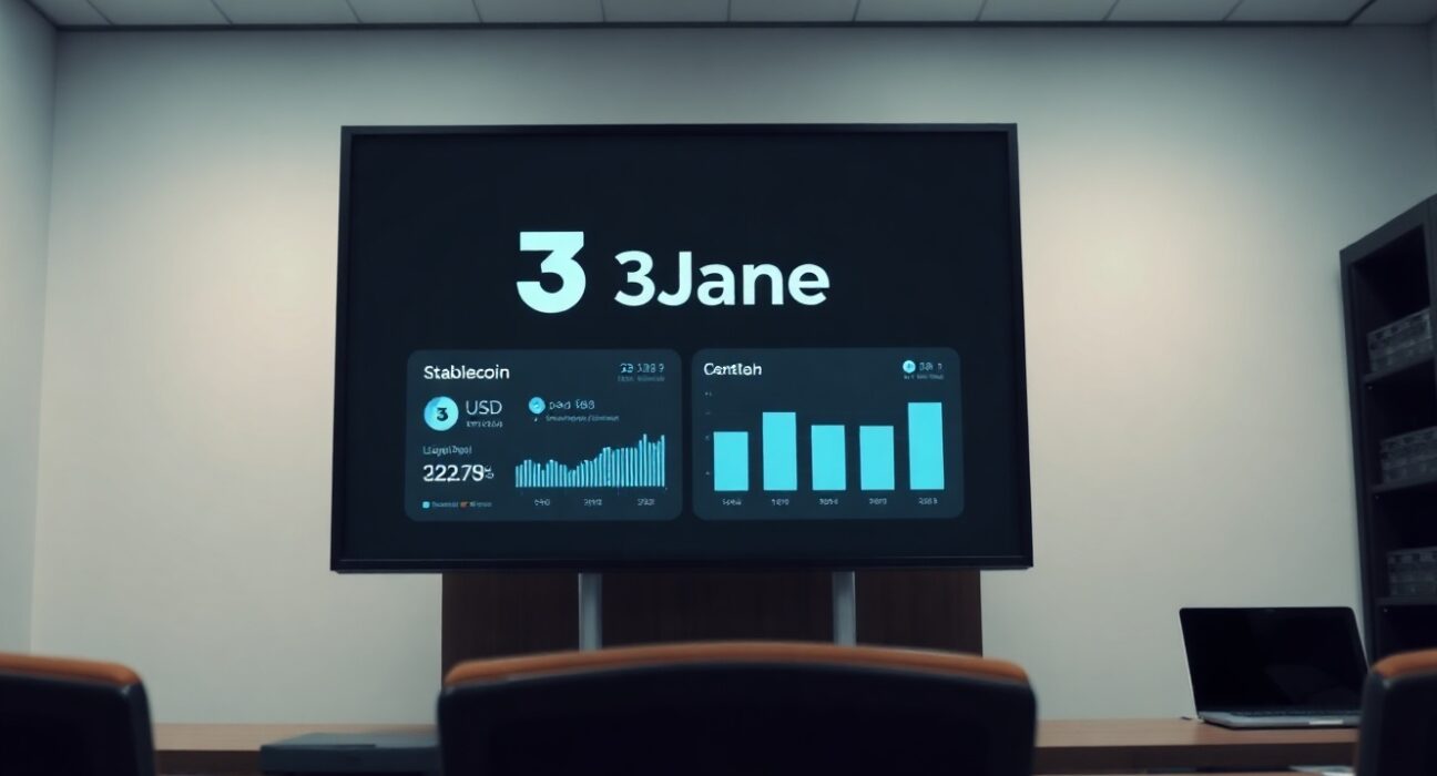 Digital dashboard displaying 3Jane protocol and USD3 stablecoin metrics in a modern financial control room