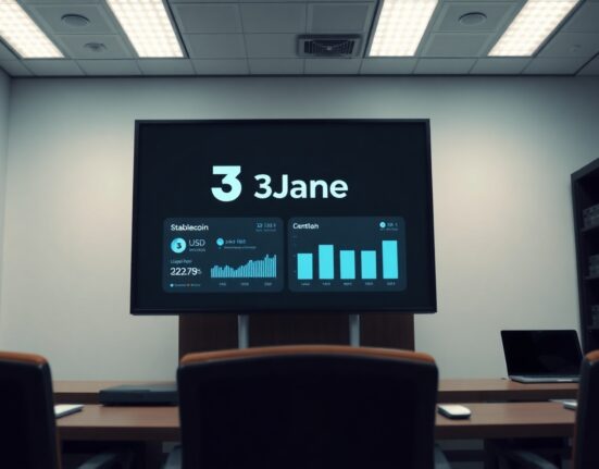 Digital dashboard displaying 3Jane protocol and USD3 stablecoin metrics in a modern financial control room