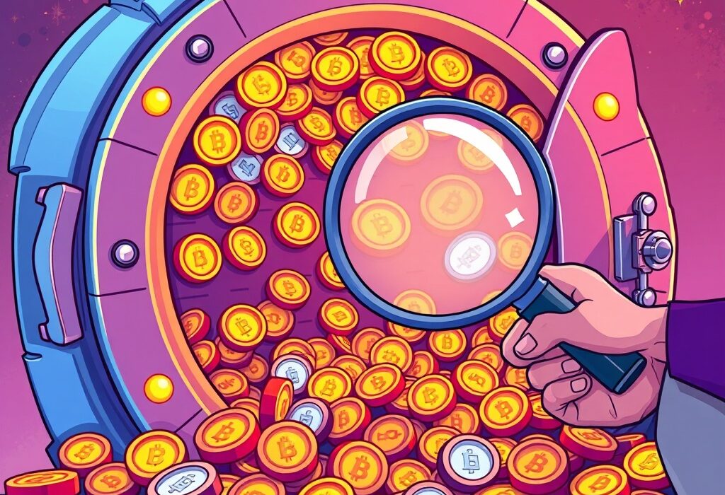 A cartoon illustration showing a large vault of Paradigm HYPE tokens being analyzed, representing significant crypto investment holdings.