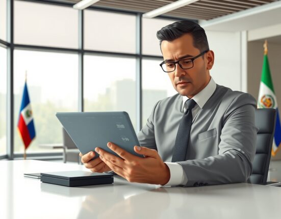 Paraguayan official reviewing cryptocurrency transaction data for tax compliance oversight