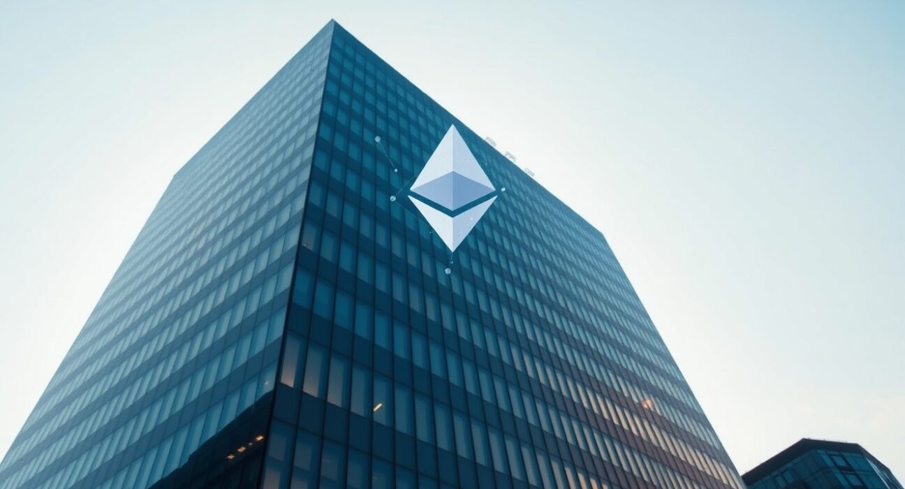 Corporate headquarters of Parataxis Ethereum in Seoul with a digital Ethereum overlay symbolizing its growing crypto treasury.