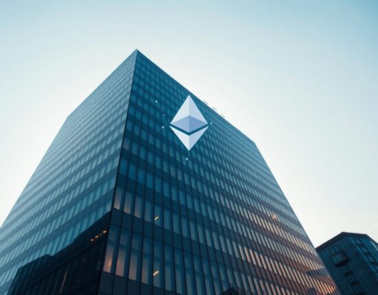 Corporate headquarters of Parataxis Ethereum in Seoul with a digital Ethereum overlay symbolizing its growing crypto treasury.