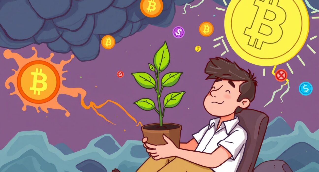 Patient investor achieving crypto returns during market volatility storm