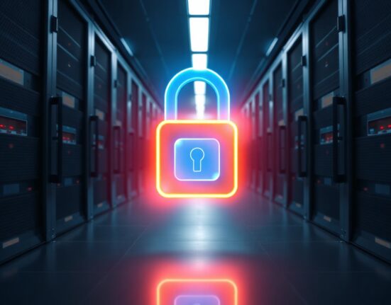 Digital padlock icon in a server room representing Patreon's new AI scraping protections